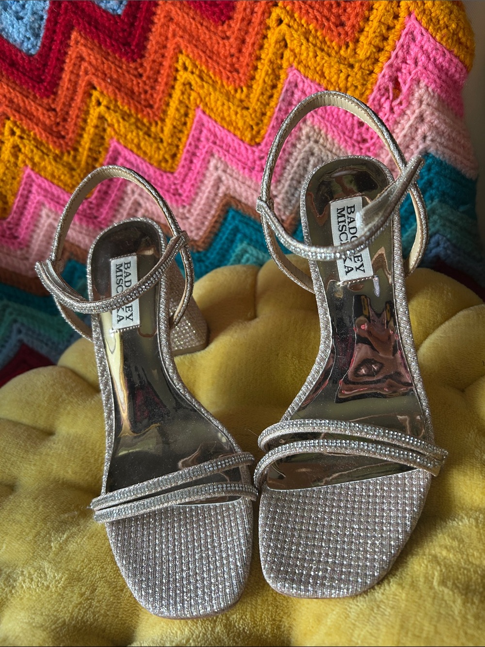 Badgley Mischka blush pink Crystal-Strap Evening Sandals